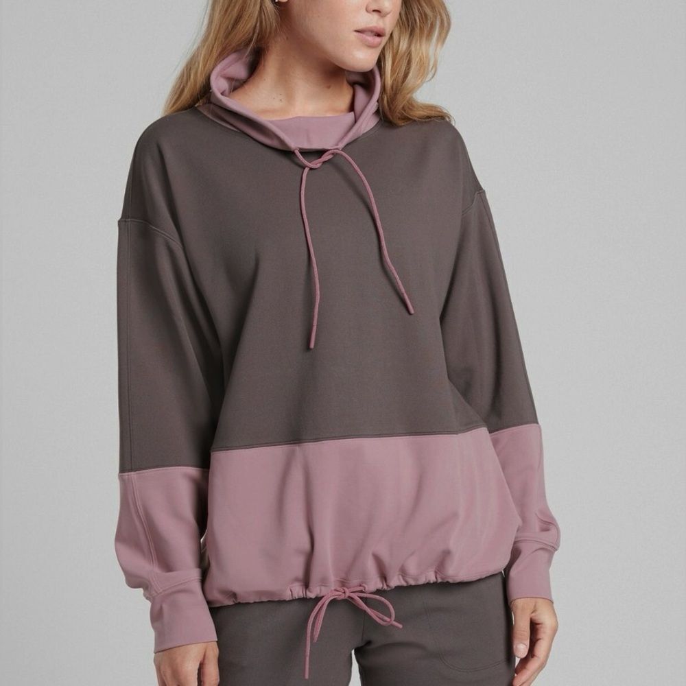 Athleta Womens Hermosa Mock Neck Colorblock Oversized Sweatshirt Gray Small
